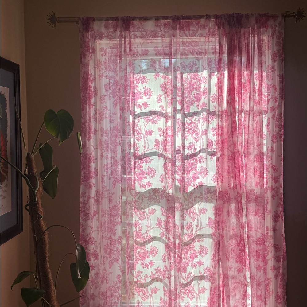 Urban Outfitters Pink Floral Sheer Curtain Panels (sold individually)